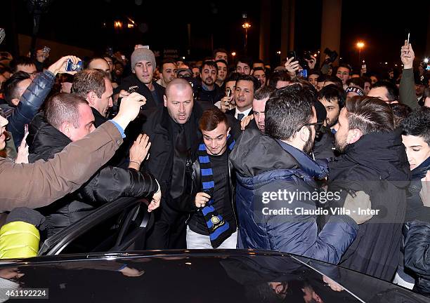 Xherdan Shaqiri, who is set to join F.C. Internazionale Milano, arrives at Malpensa Airport on January 8, 2015 in Milan, Italy.