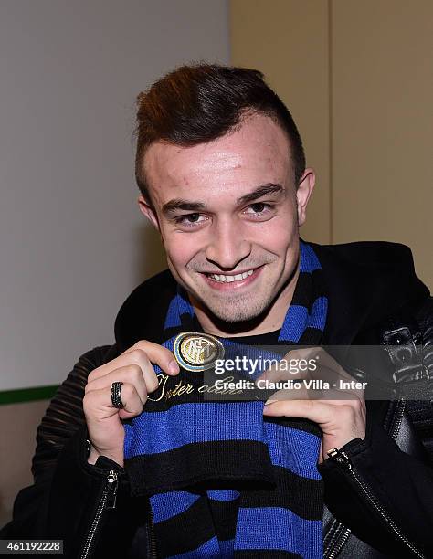 Xherdan Shaqiri, who is set to join F.C. Internazionale Milano, arrives at Malpensa Airport on January 8, 2015 in Milan, Italy.