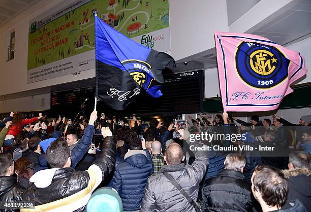 Fans gather to greet Xherdan Shaqiri, who is set to join F.C. Internazionale Milano, arrives at Malpensa Airport on January 8, 2015 in Milan, Italy.