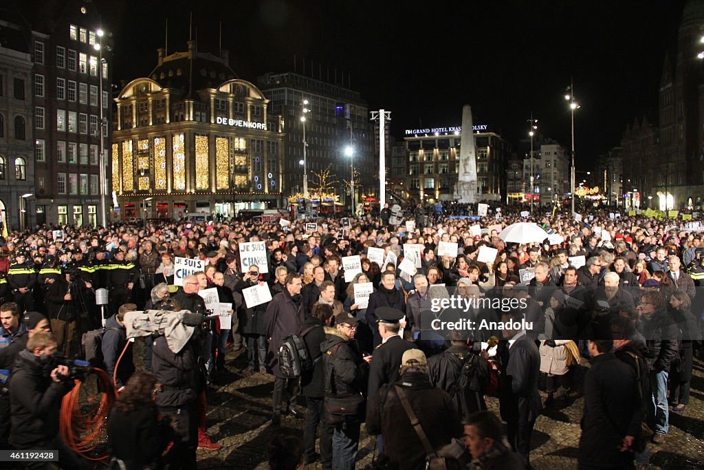 French Magazine Charlie Hebdo attack protested in Amsterdam
