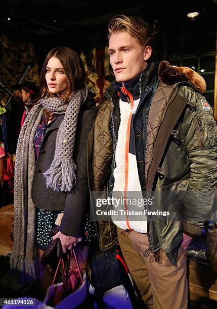 Models presenting the AW15 collection at the Superdry and British Fashion Council London Collections: Men Official Launch Event at Superdry on...