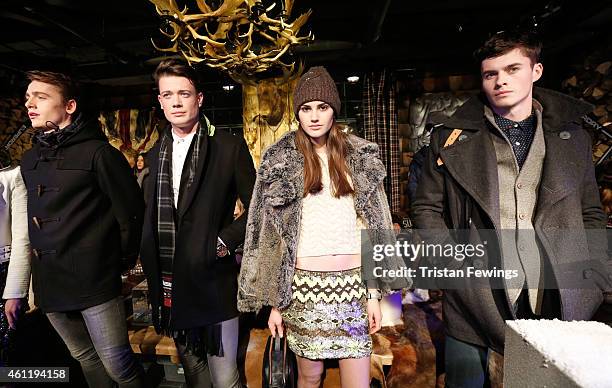 Models presenting the AW15 collection at the Superdry and British Fashion Council London Collections: Men Official Launch Event at Superdry on...