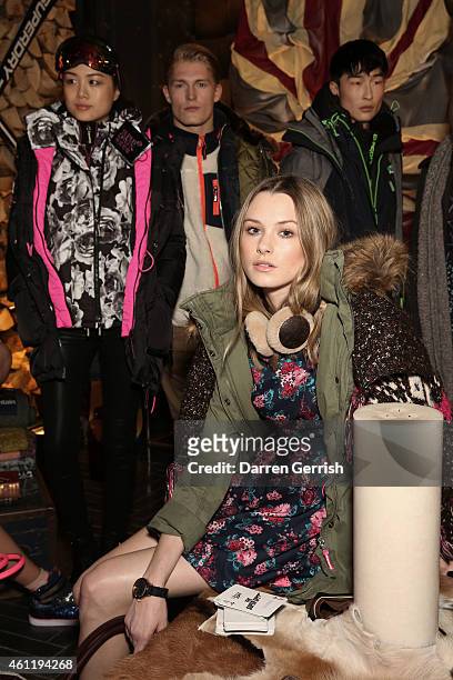 Model attends the Superdry & British Fashion Council official launch event for the London Collections: Men AW15 at Superdry on January 8, 2015 in...