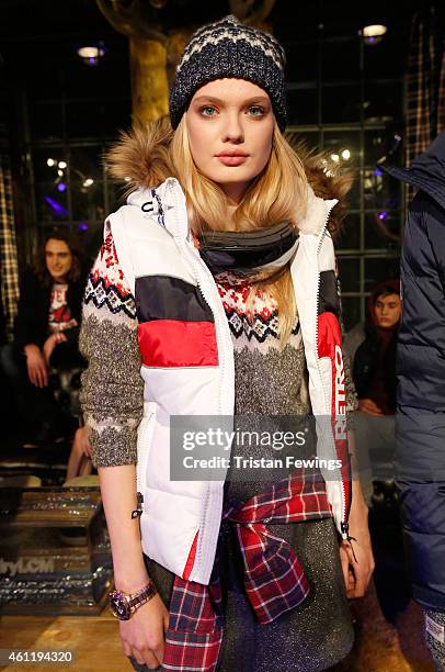 Model presenting the AW15 collection at the Superdry and British Fashion Council London Collections: Men Official Launch Event at Superdry on January...