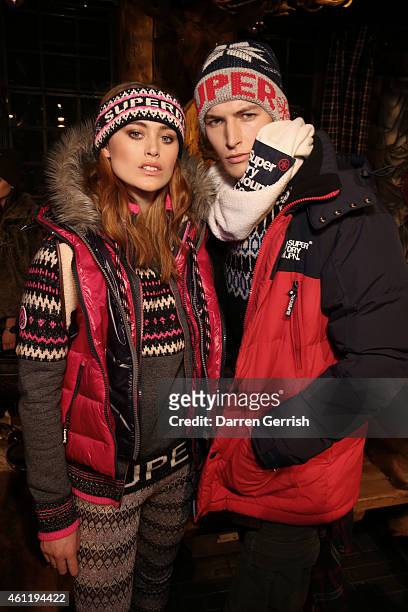 Models attends the Superdry & British Fashion Council official launch event for the London Collections: Men AW15 at Superdry on January 8, 2015 in...