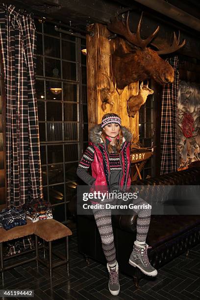 Model attends the Superdry & British Fashion Council official launch event for the London Collections: Men AW15 at Superdry on January 8, 2015 in...