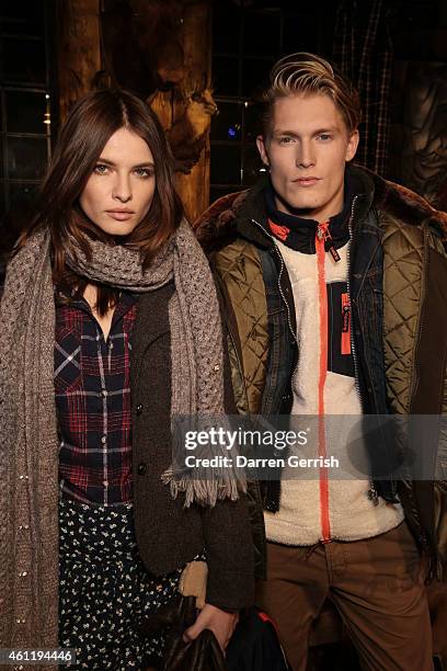 Models attends the Superdry & British Fashion Council official launch event for the London Collections: Men AW15 at Superdry on January 8, 2015 in...