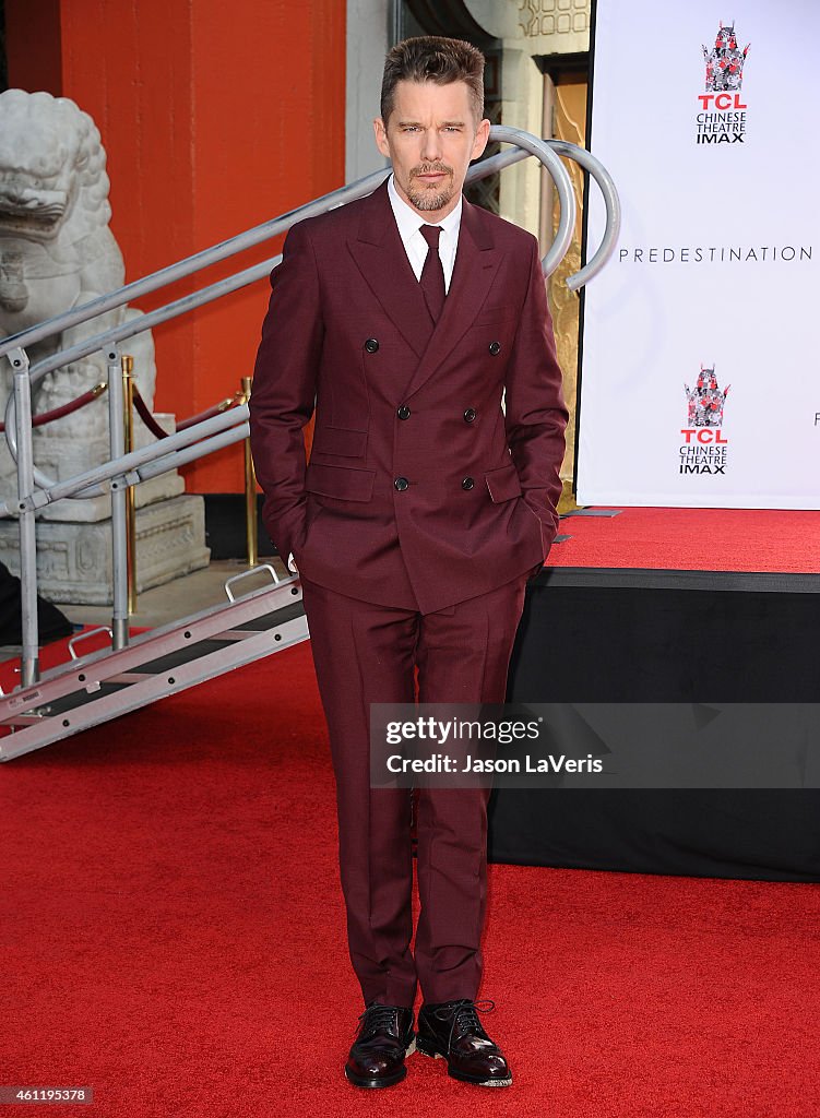 Ethan Hawke Places Handprints-Footprints In Cement At TCL Chinese Theatre