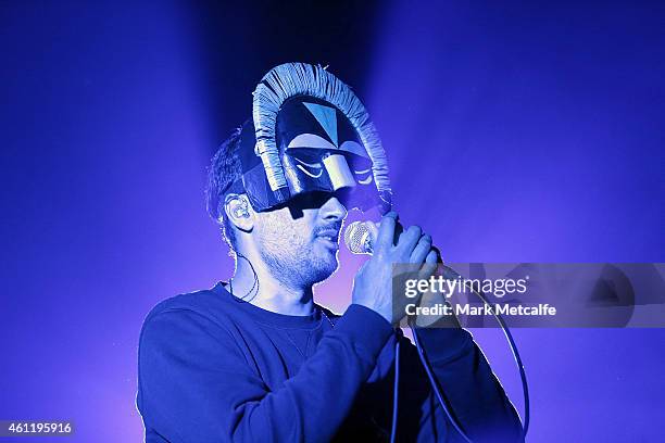 Aaron Jerome of SBTRKT performs live for fans at Enmore Theatre on January 8, 2015 in Sydney, Australia.