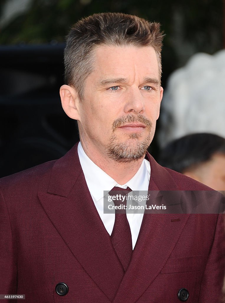 Ethan Hawke Places Handprints-Footprints In Cement At TCL Chinese Theatre