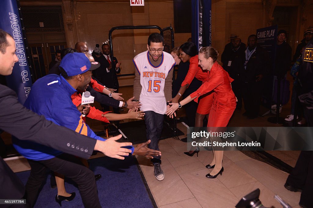 Delta Air Lines Hosts The "Free Throw To Heathrow" Event Celebrating The New York Knicks Return To The O2 Arena In London As Part Of The NBA Global Games 2015 With John Starks, Larry Johnson And Earl Monroe At Grand Central Terminal's Vanderbilt Hall