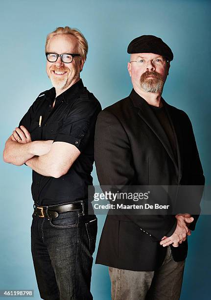 Personalities Adam Savage and Jamie Hyneman from 'MythBusters' pose for a portrait during the 2015 Winter TCA Tour at the Langham Hotel on January 8,...