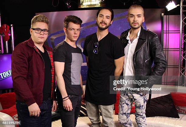 Gustav Schafer, Georg Listing, Tom Kaulitz, and Bill Kaulitz from the band Tokio Hotel visit the Young Hollywood Studio on January 8, 2015 in Los...