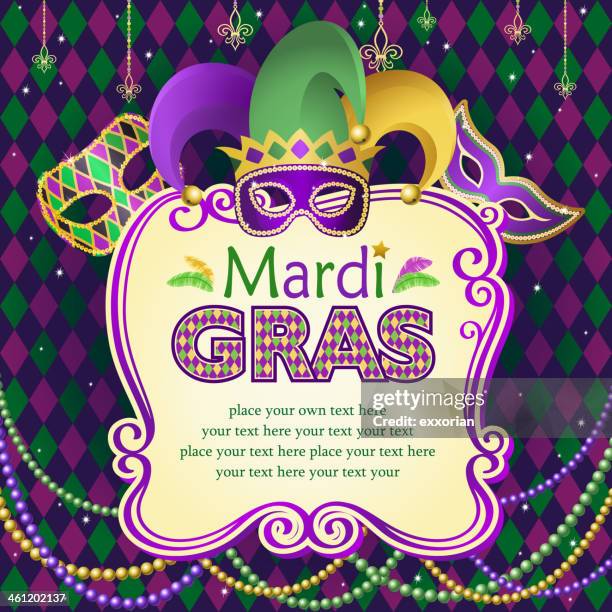 illustrazioni stock, clip art, cartoni animati e icone di tendenza di illustrazione vettoriale di maschere mardi gras montatura - carnaval