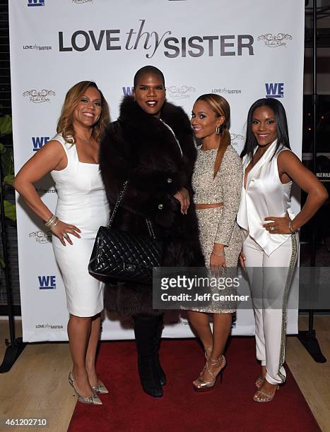 Ruby Rucker, Miss Lawrence Washington, Ione Rucker and Ellen Rucker Carter of the reality show Love Thy Sister on WE tv pose for a photo during the...