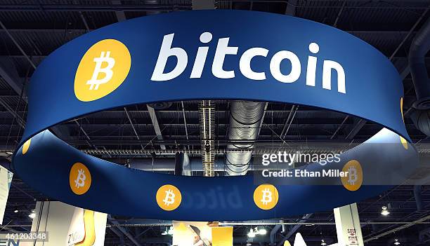 General view of the Bitcoin booth at the 2015 International CES at the Las Vegas Convention Center on January 8, 2015 in Las Vegas, Nevada. CES, the...