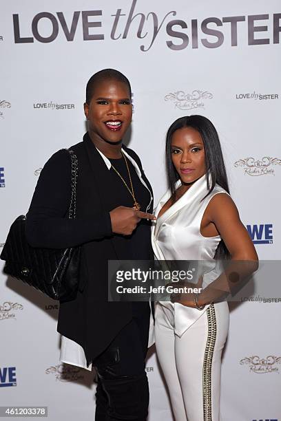 Miss Lawrence Washington of Bravo TV and Ellen Carter Rucker of Love Thy Sister pose for a photo at the WE tv premiere party at Bar One on January 8,...