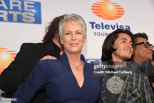 Actors Jamie Lee Curtis and Jose Julian attend the premiere of Pantelion Films' "Spare Parts" at ArcLight Cinemas on January 8, 2015 in Hollywood,...