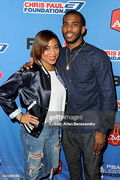 Star Chris Paul and wife Jada Crawley attend the 6th Annual CP3 PBA Celebrity Invitational presented by AMF hosted by L.A. Clippers all-star guard...