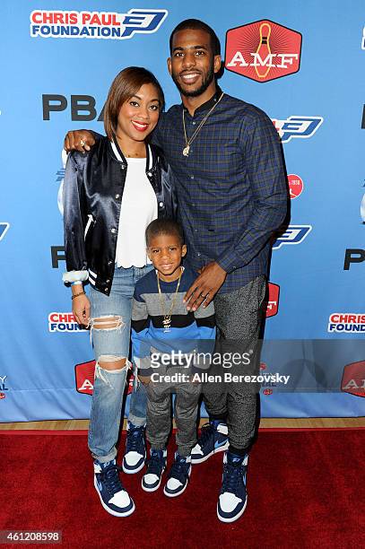 Star Chris Paul, wife Jada Crawley and Chris Paul, Jr. Attend the 6th Annual CP3 PBA Celebrity Invitational presented by AMF hosted by L.A. Clippers...