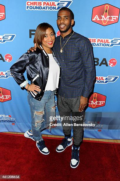 Star Chris Paul and wife Jada Crawley attend the 6th Annual CP3 PBA Celebrity Invitational presented by AMF hosted by L.A. Clippers all-star guard...