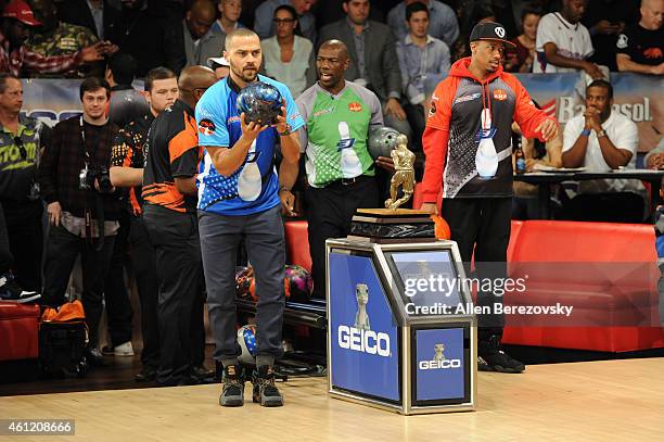Actor Jesse Williams, former NFL player Terrell Owens and actor Nick Cannon bowl in the 6th Annual CP3 PBA Celebrity Invitational presented by AMF...