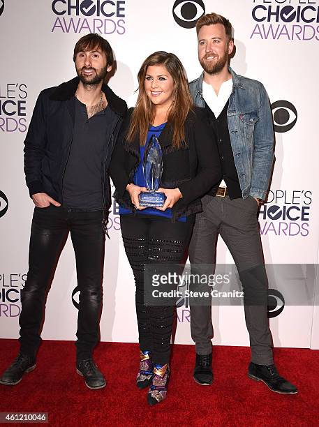 Dave Haywood, Hillary Scott, Charles Kelley poses at The 41st Annual People's Choice Awards at Nokia Theatre LA Live on January 7, 2015 in Los...
