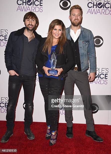 Dave Haywood, Hillary Scott, Charles Kelley poses at The 41st Annual People's Choice Awards at Nokia Theatre LA Live on January 7, 2015 in Los...