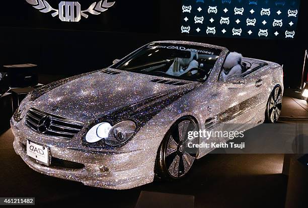 Mercedes-Benz decorated with more than 300,000 Swarovski crystals is seen on display at the Tokyo Auto Salon 2015 at Makuhari Messe on January 9,...