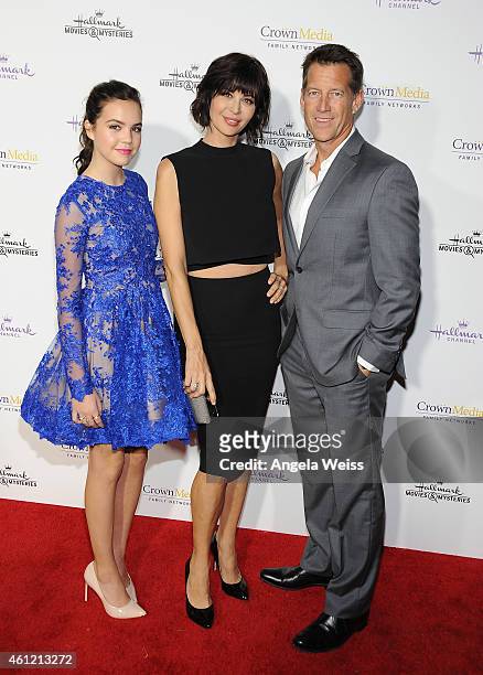 Bailee Madison, Catherine Bell and James Denton arrive at Hallmark Channel & Hallmark Movie Channel's 2015 Winter TCA party at Tournament House on...