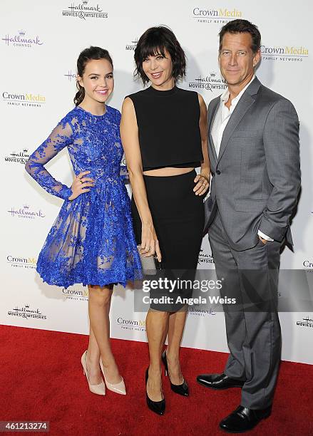 Bailee Madison, Catherine Bell and James Denton arrive at Hallmark Channel & Hallmark Movie Channel's 2015 Winter TCA party at Tournament House on...