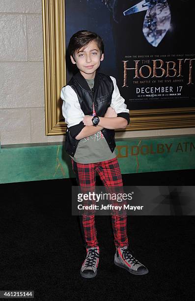 Actor Aidan Gallagher arrives at the 'The Hobbit: The Battle Of The Five Armies' at Dolby Theatre on December 9, 2014 in Hollywood, California.