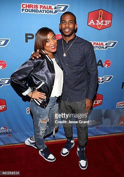 Professional basketball player Chris Paul and wife Jada Crawley attend the Chris Paul PBA Celebrity Invitational Bowling Tournament at AMF...