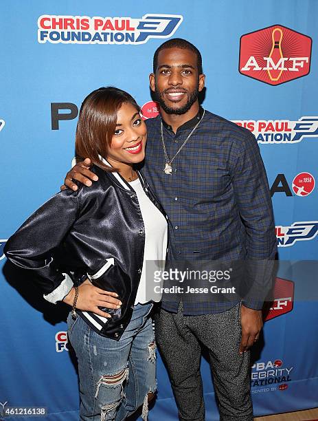 Professional basketball player Chris Paul and wife Jada Crawley attend the Chris Paul PBA Celebrity Invitational Bowling Tournament at AMF...