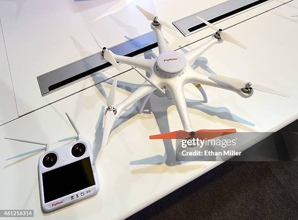 FlyHawk drone by Eken is displayed at the 2015 International CES at the Las Vegas Convention Center on January 8, 2015 in Las Vegas, Nevada. The...