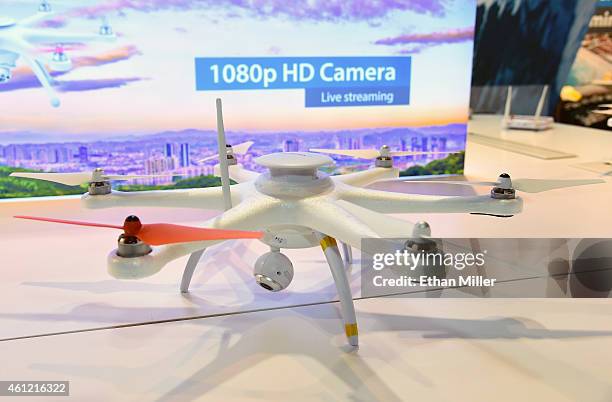 FlyHawk drone by Eken is displayed at the 2015 International CES at the Las Vegas Convention Center on January 8, 2015 in Las Vegas, Nevada. The...