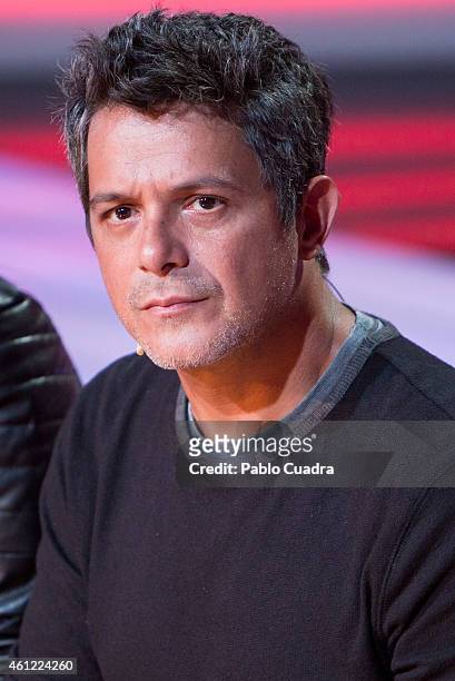 Singer Alejandro Sanz presents the new season of 'La Voz' at 'Picasso' studios on January 9, 2015 in Madrid, Spain.