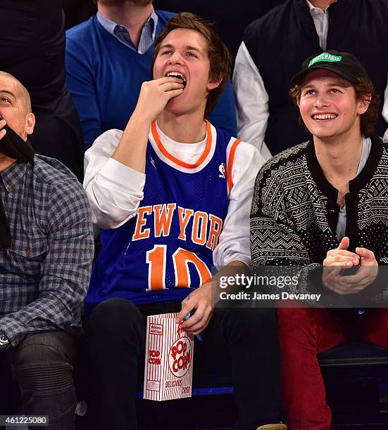 Ansel Elgort attends the Houston Rockets vs New York Knicks game at Madison Square Garden on January 8, 2015 in New York City.