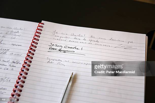 Book of condolences has been opened at the French Institute on January 9, 2015 in London, United Kingdom. According to reports at least five people...