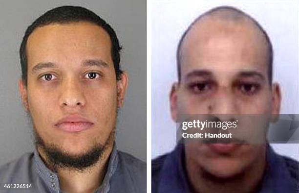 Pictured in this composite of handout photos provided by the Direction centrale de la Police judiciaire on January 8, 2015 are suspect Said Kouachi,...