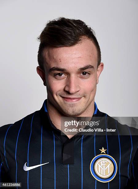 Xherdan Shaqiri of FC Internazionale poses for his Serie A 2014-2015 season official headshot at Appiano Gentile on January 9, 2015 in Como, Italy.