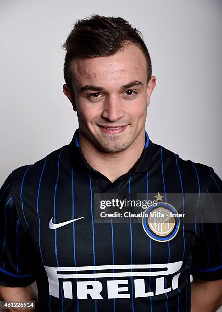 Xherdan Shaqiri of FC Internazionale poses for his Serie A 2014-2015 season official headshot at Appiano Gentile on January 9, 2015 in Como, Italy.