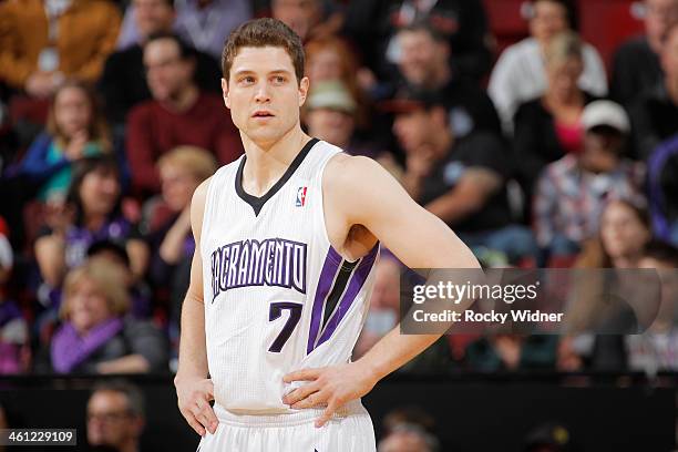 Jimmer Fredette of the Sacramento Kings in a game against the Charlotte Bobcats on January 4, 2014 at Sleep Train Arena in Sacramento, California....