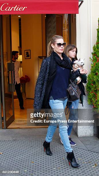 Luis Figo's wife Helen Svedin and her daughter Daniela Figo are seen on December 13, 2015 in Madrid, Spain.
