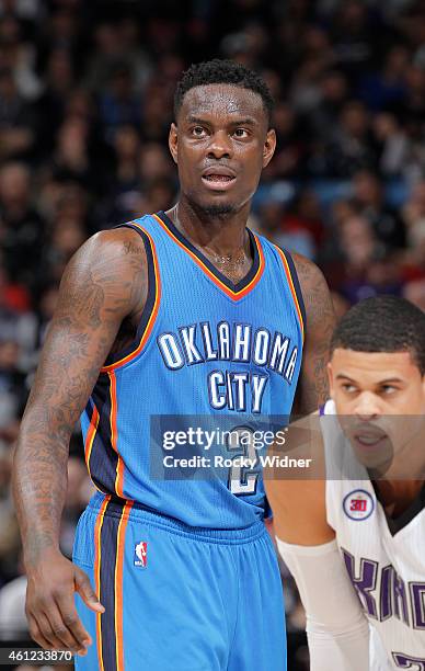 Anthony Morrow of the Oklahoma City Thunder looks on during the game against the Sacramento Kings on January 7, 2015 at Sleep Train Arena in...