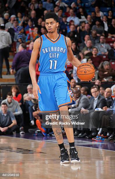 Jeremy Lamb of the Oklahoma City Thunder handles the ball against the Sacramento Kings on January 7, 2015 at Sleep Train Arena in Sacramento,...