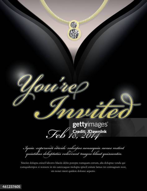 illustrations, cliparts, dessins animés et icônes de élégante robe de soirée avec collier invitation modèle de conception - collier diamants