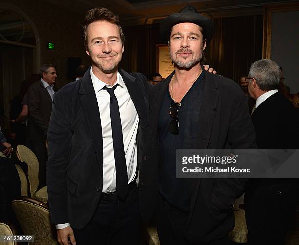 Actors Edward Norton and Brad Pitt attend the 15th Annual AFI Awards at Four Seasons Hotel Los Angeles at Beverly Hills on January 9, 2015 in Beverly...