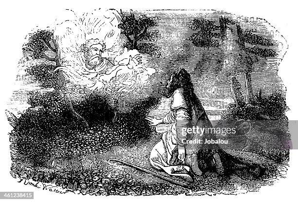 god speak to moses antique engraved image - moses stock illustrations