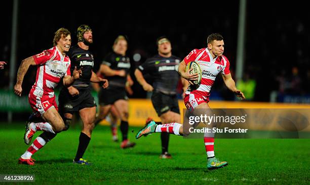 Callum Braley of Gloucester goes through for the second Gloucester try during the Aviva Premiership match between Gloucester Rugby and Saracens at...